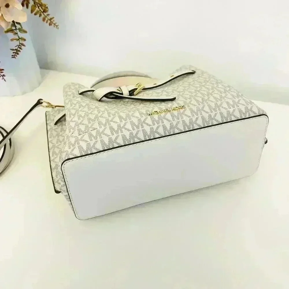 Michael Kors Emilia Small Satchel Crossbody Bag Light Cream MK Signature